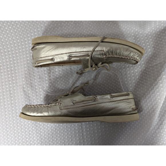 SPERRY TOPSIDER! GOLD GENUINE LEATHER BOAT SHOES NON-MARKING WHITE SOLE! SZ 9.5M - Picture 7 of 10